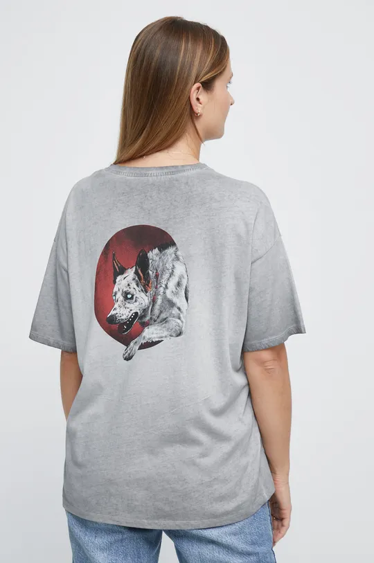 T-shirt bawełniany damski z kolekcji Psoty szary Damski