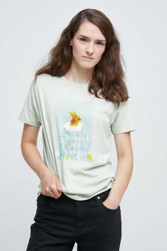 T-shirt bawełniany damski z kolekcji Psoty zielony jasny zielony