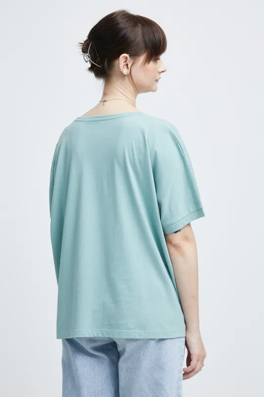 T-shirt bawełniany damski z kolekcji Psoty turkusowy 100 % Bawełna