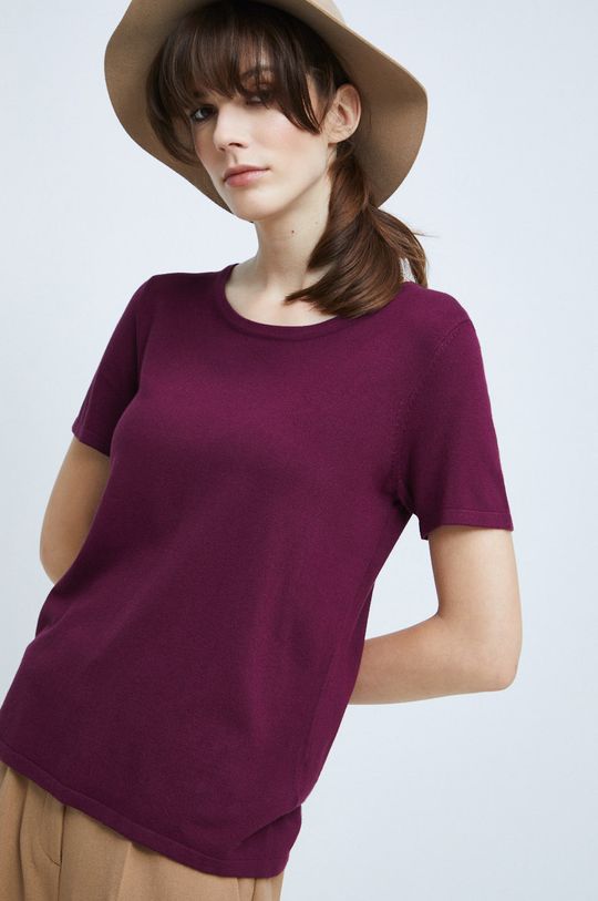 ciemny fioletowy T-shirt damski gładki fioletowy