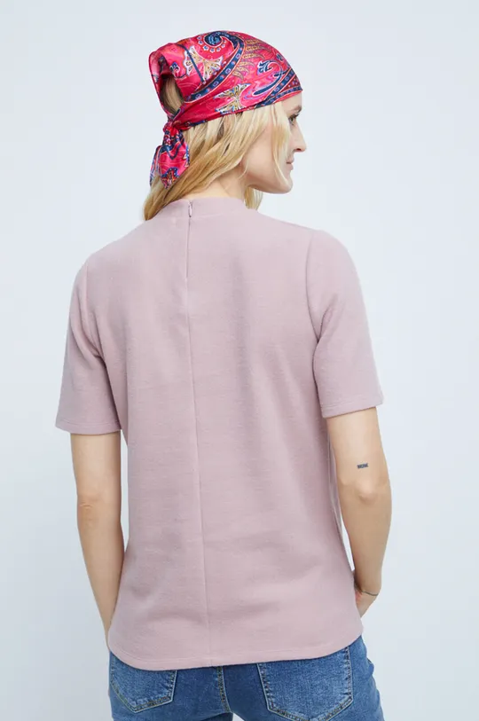 T-shirt damski prążkowany kolor różowy 52 % Bawełna, 48 % Poliester