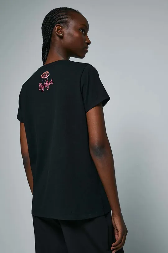 T-shirt bawełniany damski z nadrukiem z domieszką elastanu by Olaf Hajek kolor czarny 96 % Bawełna, 4 % Elastan