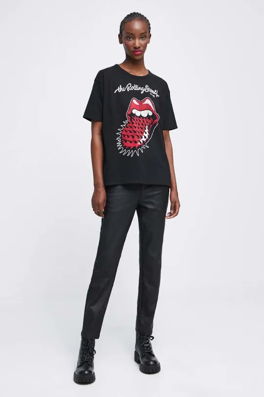 czarny T-shirt bawełniany damski The Rolling Stones kolor czarny