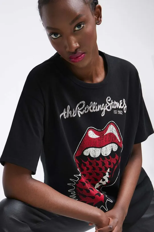 T-shirt bawełniany damski The Rolling Stones kolor czarny Damski