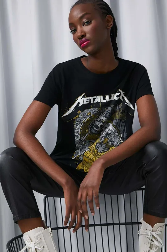 czarny T-shirt bawełniany damski Metallica kolor czarny Damski