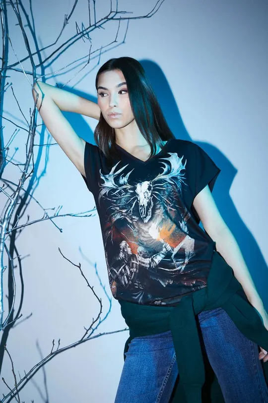 czarny T-shirt bawełniany damski z kolekcji The Witcher x Medicine kolor czarny Damski