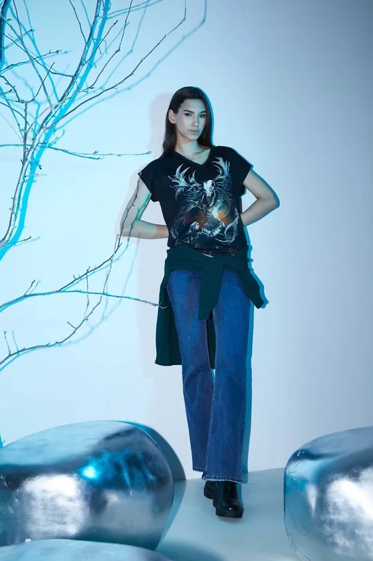 T-shirt bawełniany damski z kolekcji The Witcher x Medicine kolor czarny czarny