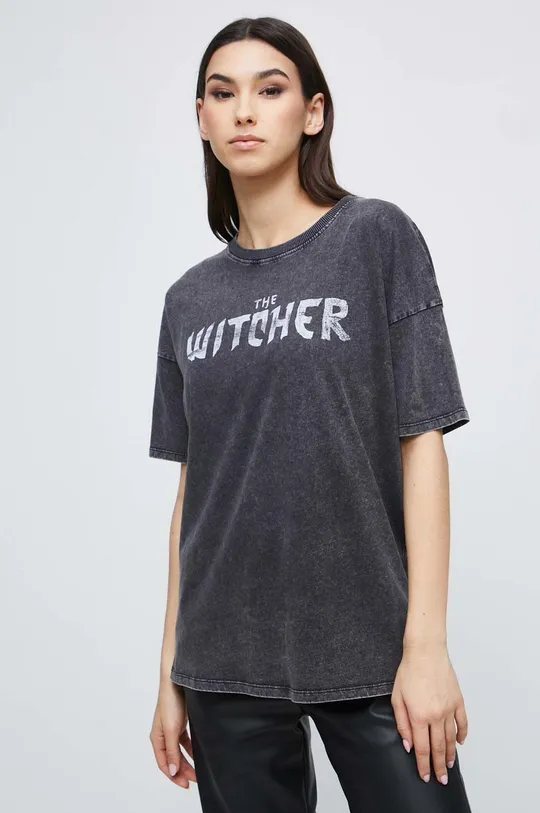Bavlnené tričko dámske z kolekcie The Witcher x Medicine šedá farba sivá