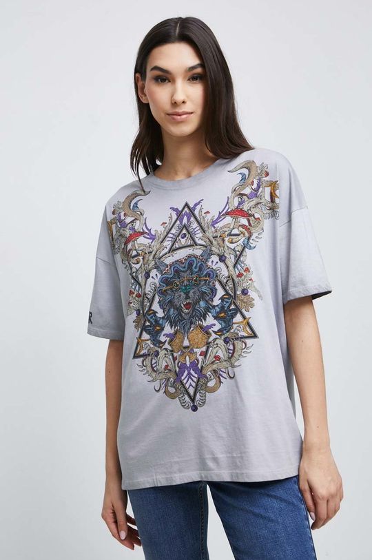 jasny szary T-shirt bawełniany damski z kolekcji The Witcher x Medicine kolor szary