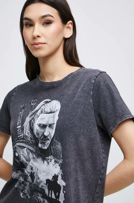 T-shirt bawełniany damski z kolekcji The Witcher x Medicine kolor szary Damski