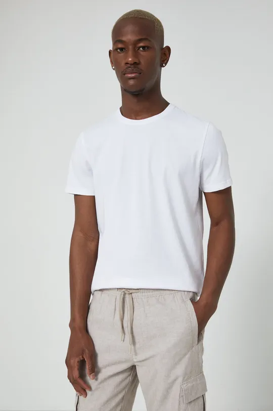 T-shirt bawełniany męski gładki z domieszką elastanu biały biały