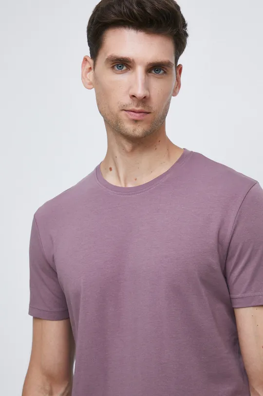 fioletowy T-shirt bawełniany męski gładki z domieszką elastanu fioletowy