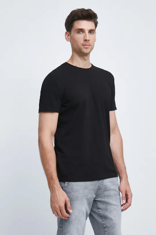 czarny T-shirt bawełniany męski gładki z domieszką elastanu czarny Męski
