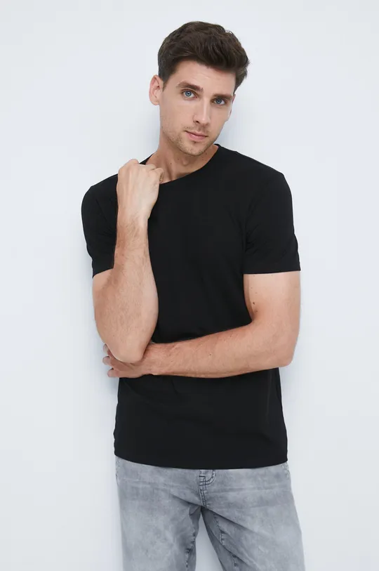 czarny T-shirt bawełniany męski gładki z domieszką elastanu czarny