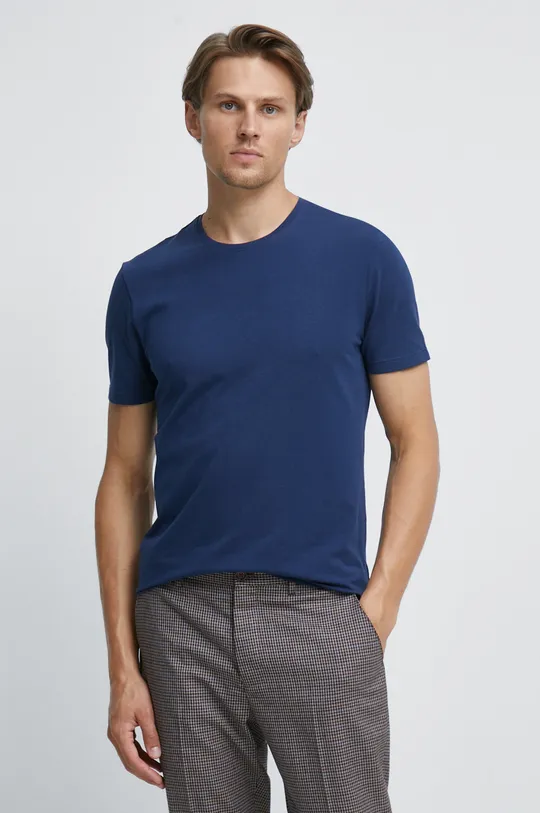 niebieski T-shirt bawełniany gładki niebieski Męski