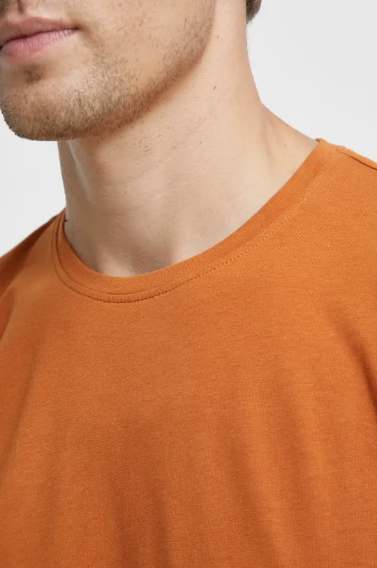 T-shirt bawełniany gładki z domieszką elastanu brązowy Męski
