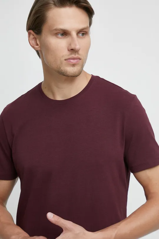 bordowy T-shirt bawełniany gładki z domieszką elastanu bordowy