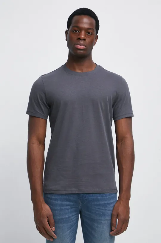 szary T-shirt bawełniany męski gładki kolor szary Męski