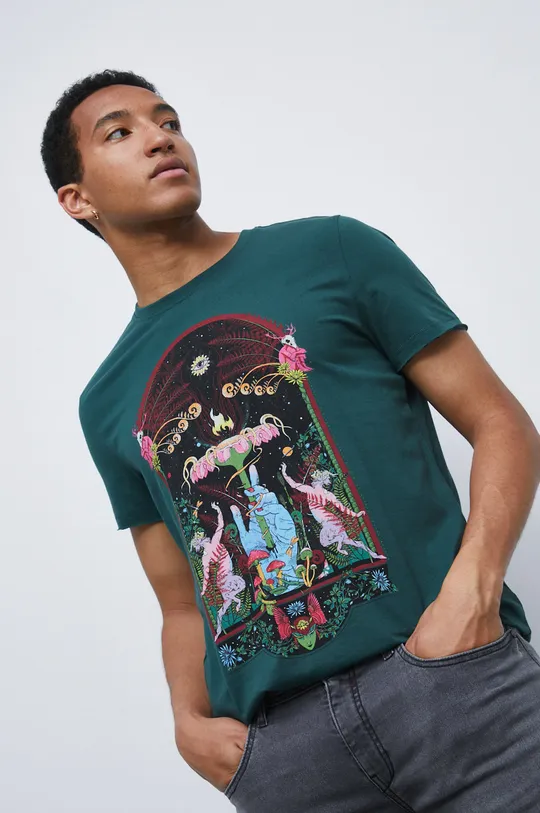 T-shirt bawełniany męski z kolekcji Legendy zielony cyraneczka