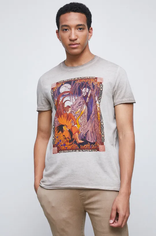 T-shirt bawełniany męski z kolekcji Legendy brązowy kawowy