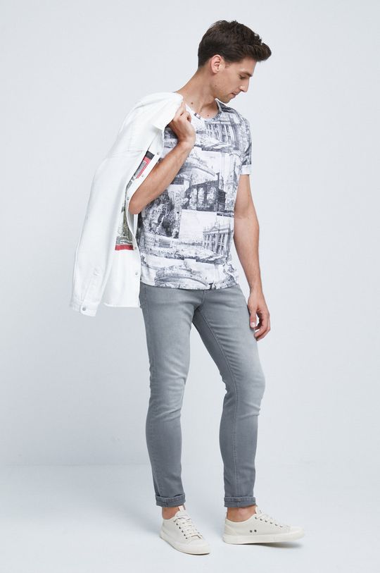 T-shirt bawełniany męski wzorzysty beżowy kremowy