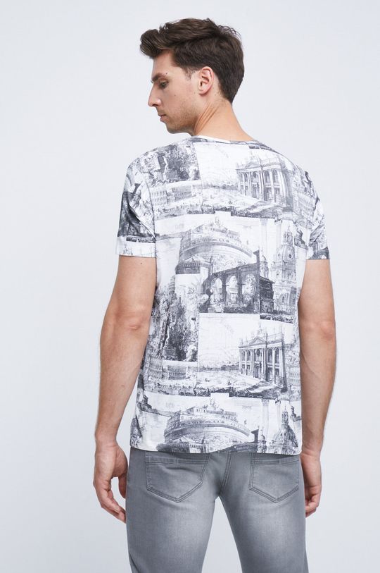 T-shirt bawełniany męski wzorzysty beżowy 100 % Bawełna