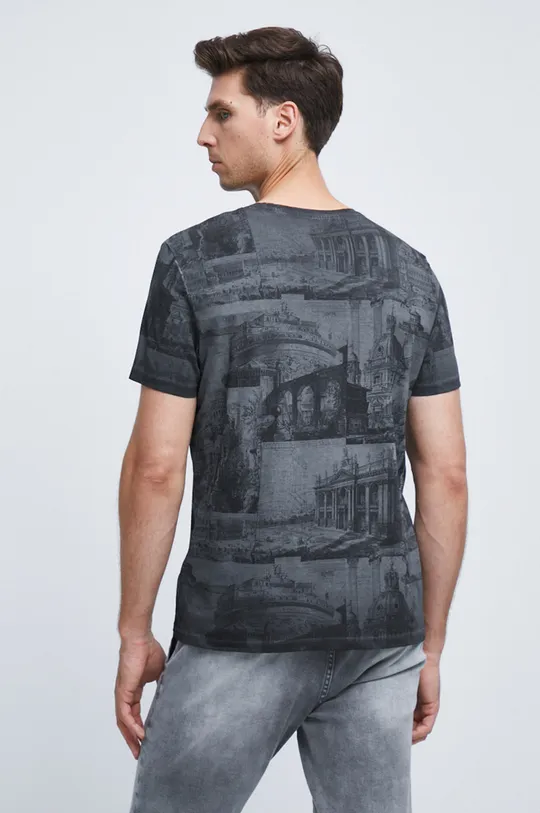 T-shirt bawełniany męski wzorzysty szary 100 % Bawełna