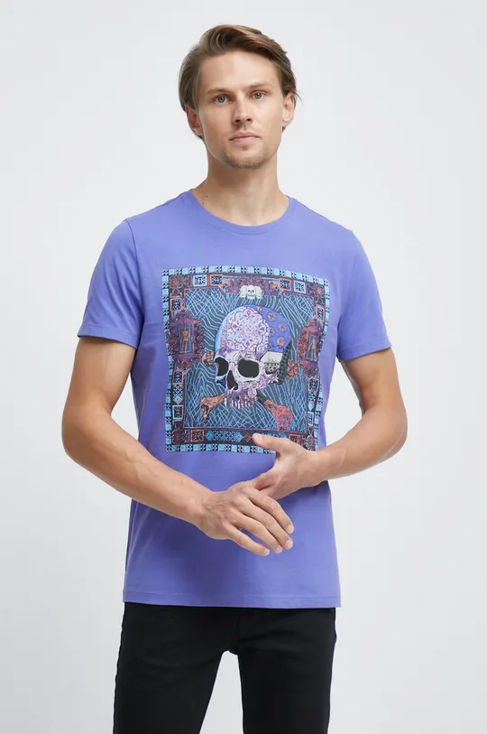 fioletowy T-shirt bawełniany z nadrukiem fioletowy Męski