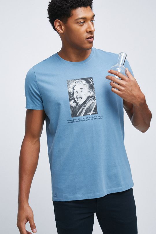 stalowy niebieski T-shirt bawełniany z kolekcji Science niebieski Męski