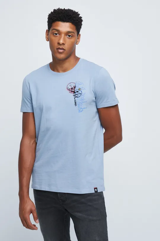 jasny niebieski T-shirt bawełniany z nadrukiem niebieski Męski