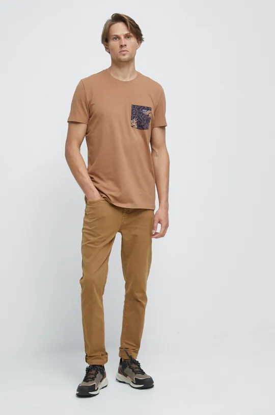 T-shirt męski z nadrukiem brązowy brązowy