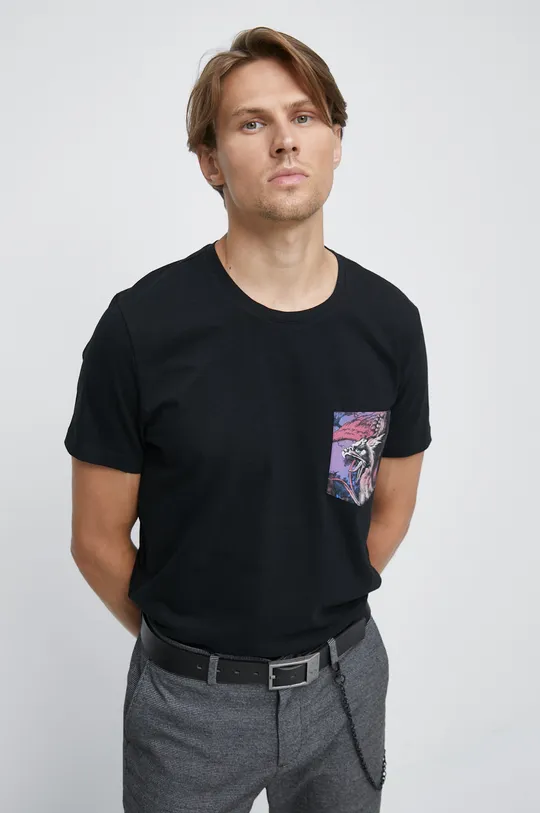 czarny T-shirt bawełniany z nadrukiem czarny Męski