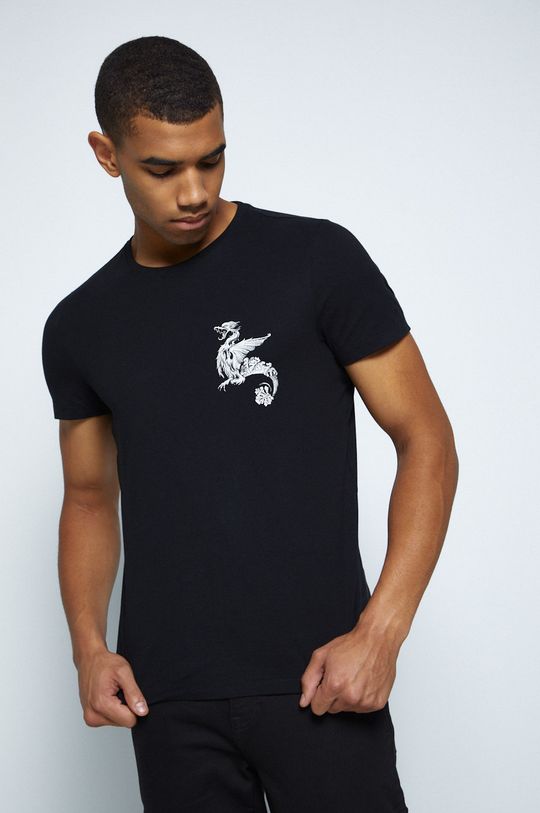 T-shirt bawełniany męski z nadrukiem czarny czarny
