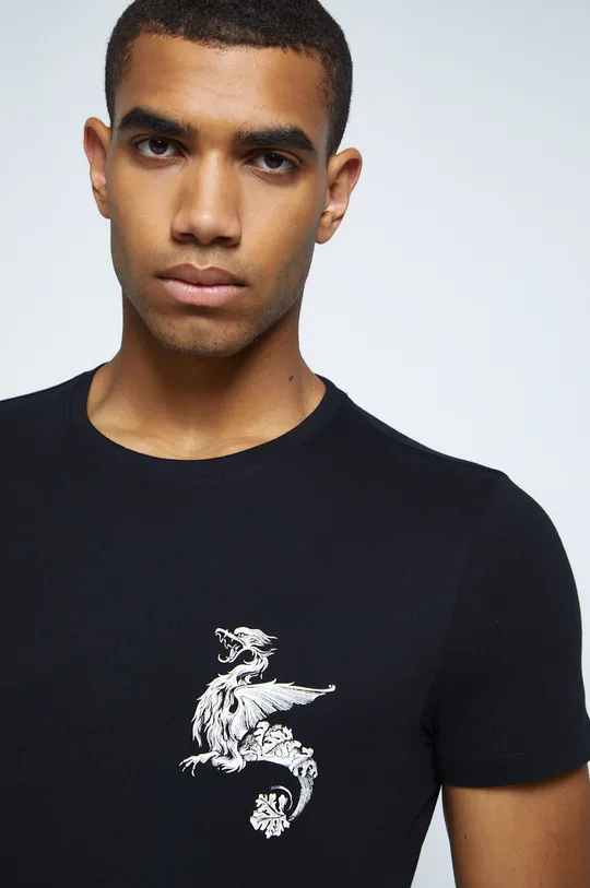 T-shirt bawełniany męski z nadrukiem czarny 100 % Bawełna