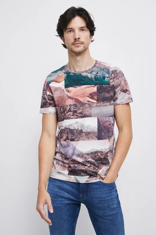 multicolor T-shirt bawełniany męski wzorzysty kolor multicolor