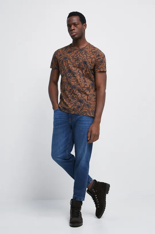 T-shirt bawełniany męski wzorzysty kolor brązowy brązowy