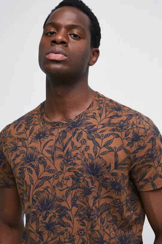 T-shirt bawełniany męski wzorzysty kolor brązowy Męski