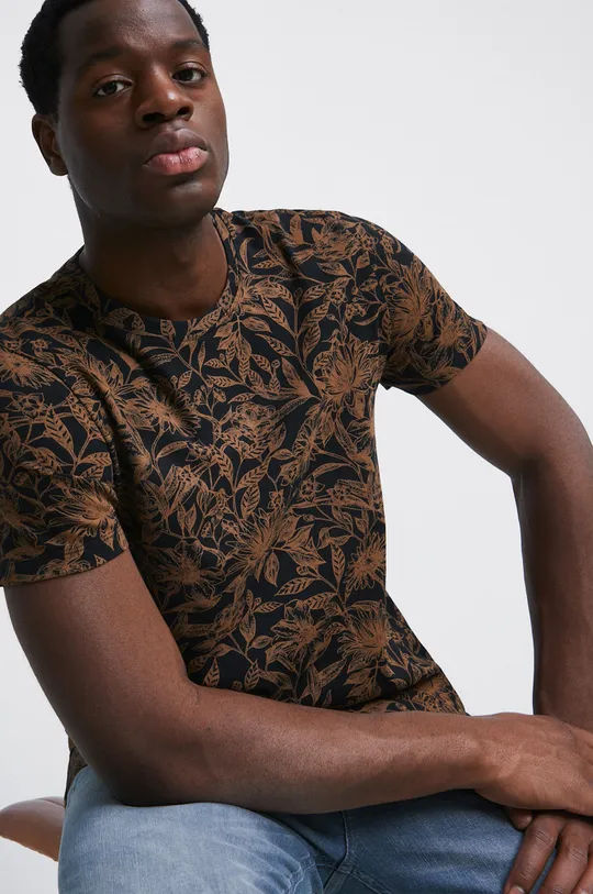 T-shirt bawełniany męski wzorzysty kolor czarny Męski