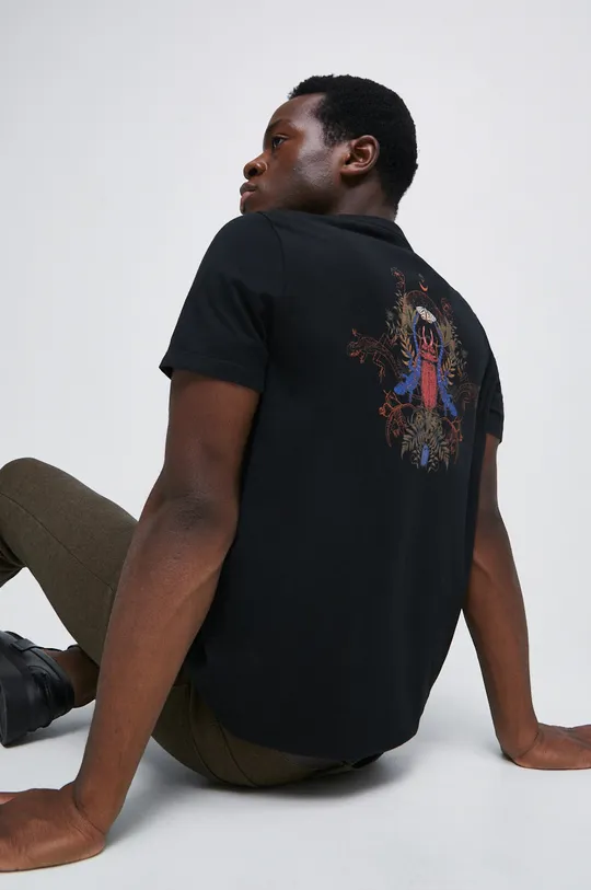 czarny T-shirt bawełniany męski z nadrukiem kolor czarny Męski