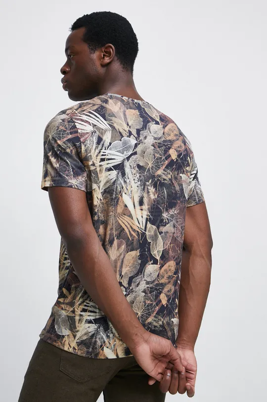 T-shirt bawełniany męski wzorzysty kolor brązowy 100 % Bawełna