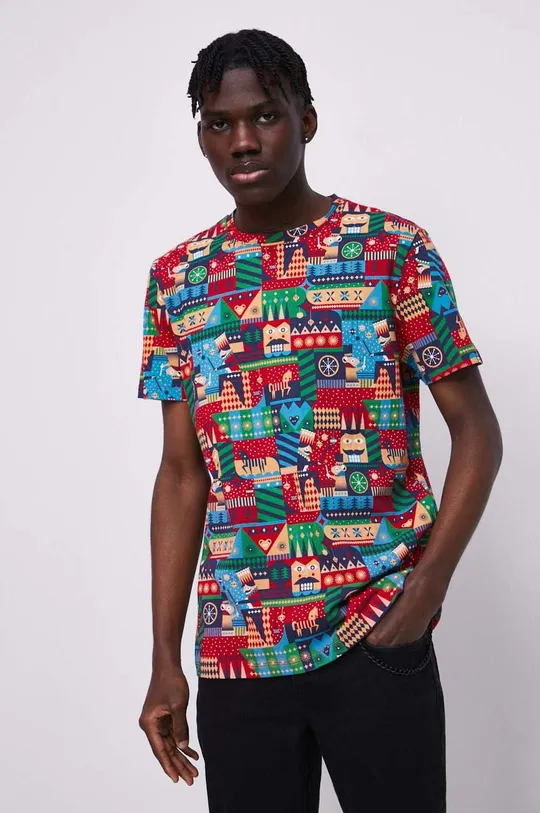 multicolor T-shirt bawełniany męski wzorzysty kolor multicolor Męski