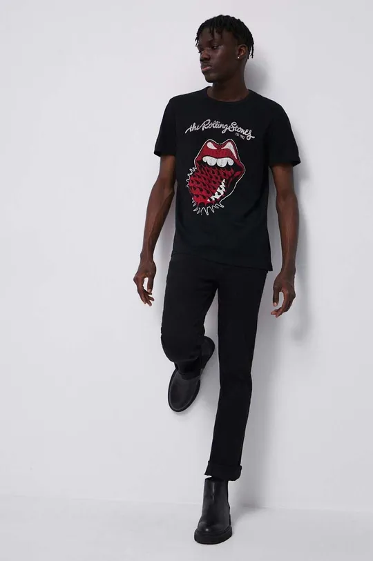 T-shirt bawełniany męski The Rolling Stones kolor czarny czarny