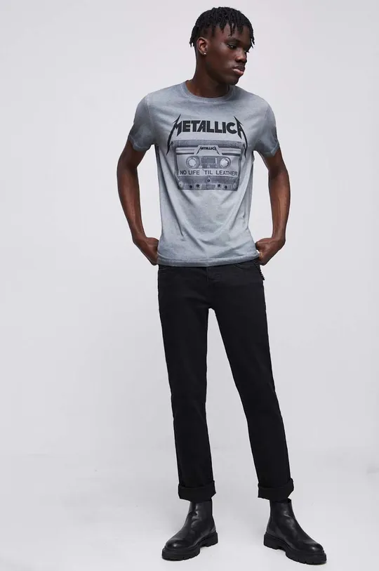T-shirt bawełniany męski Metallica kolor szary 100 % Bawełna