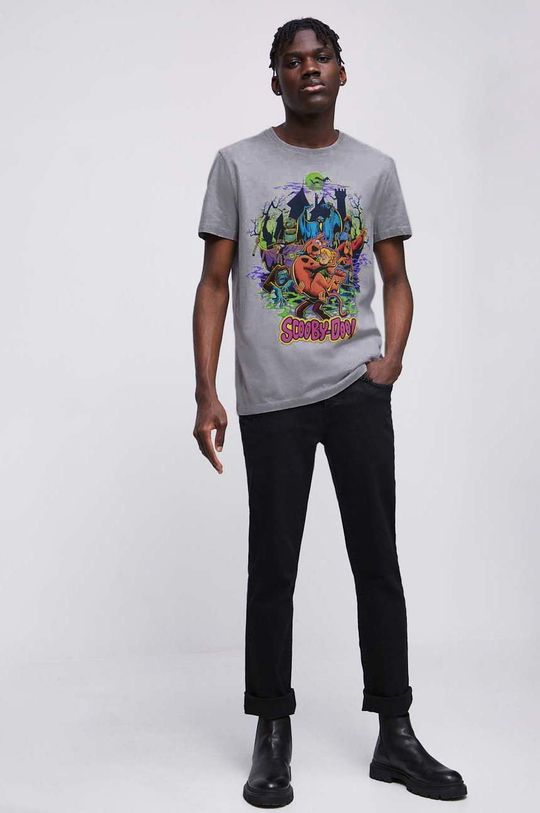 T-shirt bawełniany męski Scooby-Doo kolor szary szary