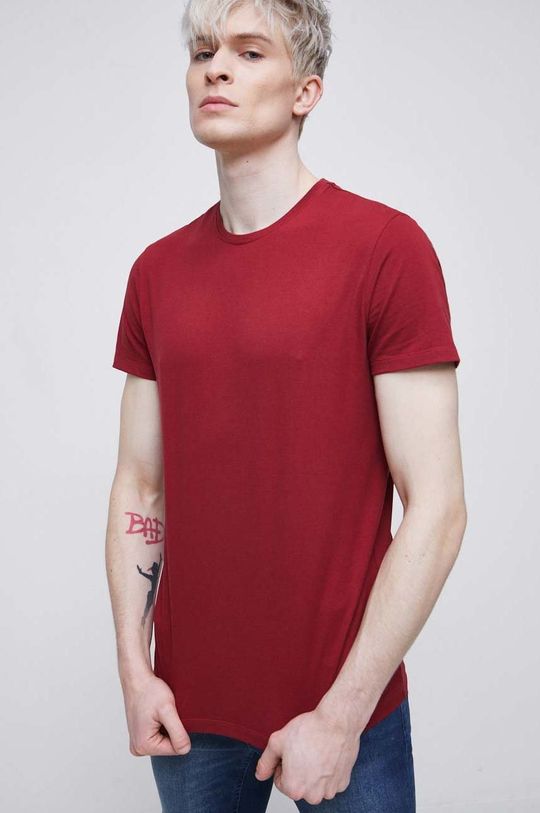czerwony T-shirt męski gładki kolor czerwony Męski