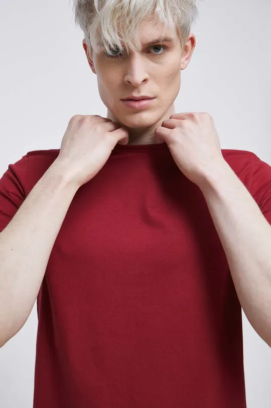 czerwony T-shirt bawełniany męski gładki z domieszką elastanu kolor czerwony