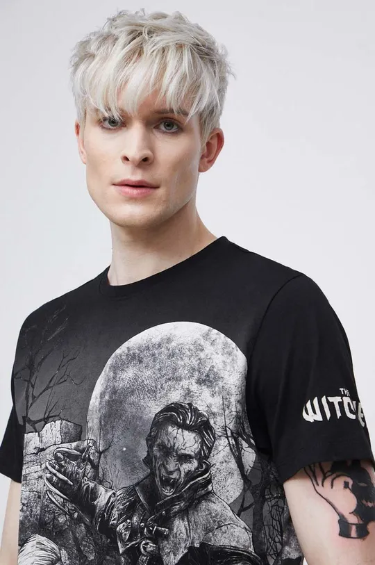 Bavlnené tričko pánske z kolekcie The Witcher x Medicine čierna farba Pánsky