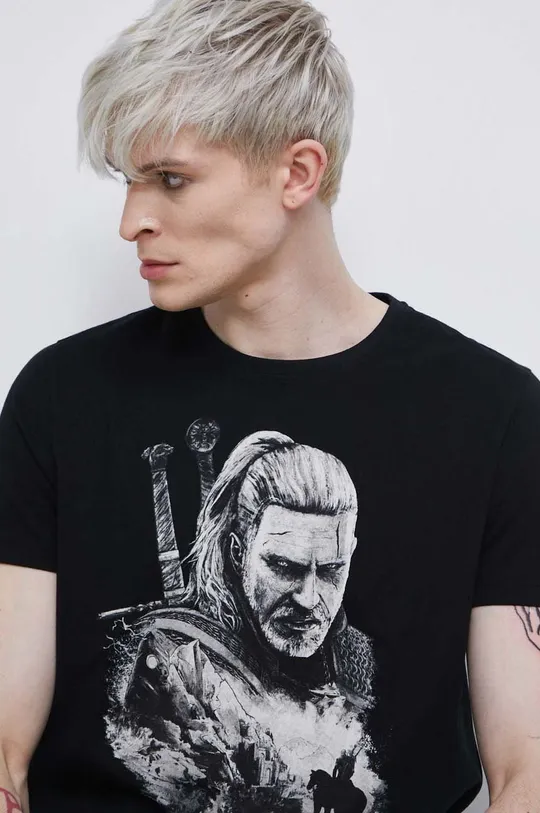 T-shirt bawełniany męski z kolekcji The Witcher x Medicine kolor czarny Męski