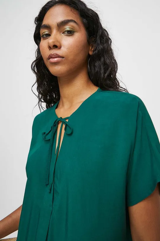 turkusowy Bluzka damska z ozdobnym wiązaniem kolor zielony
