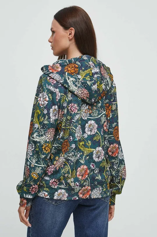 Bluza bawełniana damska w kwiaty kolor turkusowy 100 % Bawełna